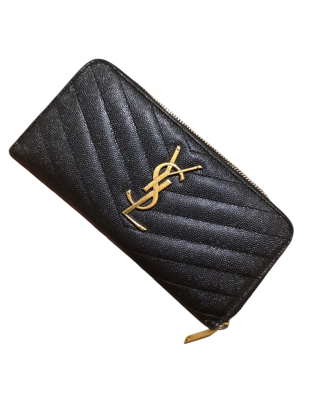 Saint Laurent Black Zip Wallet with Gold YSL